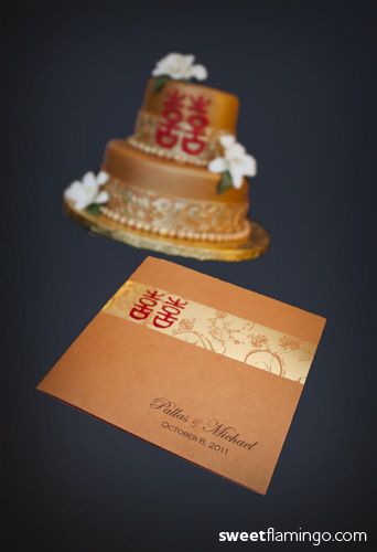Double Happiness Cake With Wedding Invitation