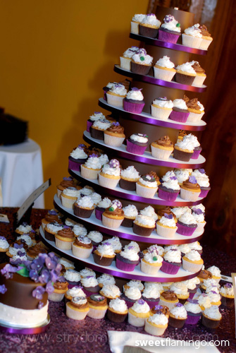 Wedding Cupcake Tower - Bouquet, Rings, Hydrangea Flowers, Wedding Dress, & Tux
